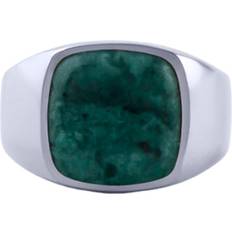 IX Studios IX Cushion Signet Ring Green Marble Silver