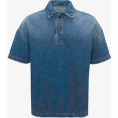 Denim Polo Shirts JW Anderson Anchor-embroidered denim polo shirt men Cotton Blue