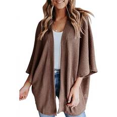 Brown - Women Cardigans Women's Cocoon Lightweight Kimono-Sleeve Sweater Cardigan Light Brown