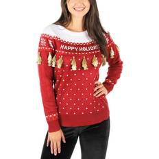 Christmas Sweaters - Red Tipsy Elves Women's Happy Holidays Tassel Ugly Christmas Sweater