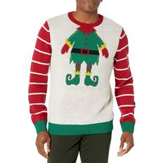 Ugly Christmas Sweater Ugly christmas Sweater company Mens Assorted crew Neck Xmas Sweaters, White Heather Elf Head Shot