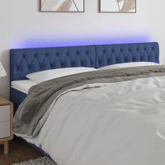 Bleu Têtes de lit vidaXL À LED Meuble de Chambre À Coucher Accessoire de Lit Double Tête de Cadre de Lit Intérieur Bleu 180x7x78/88 cm Tissu Tête de lit