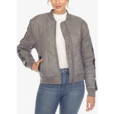 Clothing White Mark Women's Lightweight Diamond Quilted Puffer Bomber Jacket, Grey