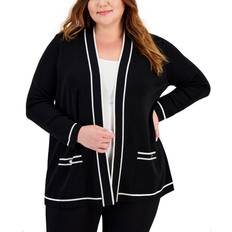 Anne Klein Tops Anne Klein Plus Malibu ContrastTrim OpenFront Cardigan Black/White