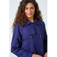 Cropped Coats Roman Cotton Blend Cropped Stretch Trench Coat Navy