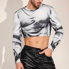 Shein Men's Knitted Print Casual Crop Top T-Shirt