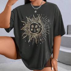 Shein T-shirts Shein Women'S Plus Sun With Face Printed Round Neck T-Shirt