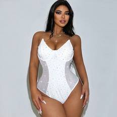 Shein Sparkly Glitter Mesh Transparent Halter Bodysuit