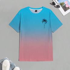 Shein T-shirts Shein Men's Short Sleeve T-Shirt With Palm Tree Print