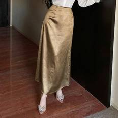 Gold Skirts Shein Ladies' Long Glossy A-Line Skirt