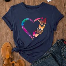 Shein Damen T-Shirts Shein Butterfly And Heart Printed Short Sleeve T-Shirt