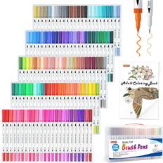 Shuttle Art Fineliner & Dual Tip Brush Pens 1 Coloring Book Set 120-pack