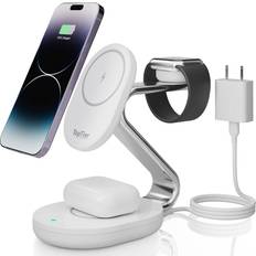 TopTier 3 in 1 Magsafe Wireless Charging Station, Metal Design, iPhone Apple Watch Airpods, Magsafe Compatible White