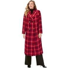 Jessica London Coats Jessica London Plus Women's Shawl Collar Wool Coat in Rich Burgundy Shadow Plaid Size W Wool Winter Double Breasted Coat