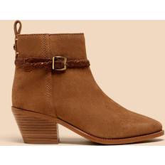 White Stuff Plait Strap Suede Ankle Boots, Mid Tan