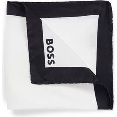 Men Handkerchiefs BOSS Mens Black Square-shape Graphic-print Cotton Pocket Square