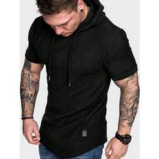 Shein Herren T-Shirts Shein Men Solid Patched Drawstring Hooded Tee