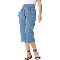 Jessica London Pants & Shorts Jessica London Plus Women's Wide-Leg Crop Chambray Pants in Light Wash Size W