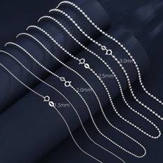 Shein S925 Pure Silver Beaded Necklace Simple And Versatile Ins Style Female And Male Models 40-80cm Long Sweater Collarbone Can Be Matched With