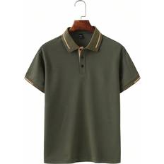 Green - Men Polo Shirts Shein Men's Contrast Color Short Sleeve Polo Shirt With Decorative Details