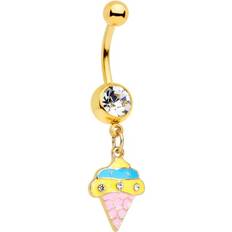 Piercings Body Candy Womens 14G PVD Steel Navel Ring Piercing Pink Blue Ice Cream Dangle Belly Button Ring