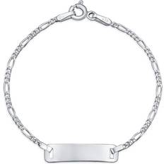 Figaro Bracelets Bling Jewelry Thin Danity Name Plated ID Bracelet Figaro Chain .925 Silver