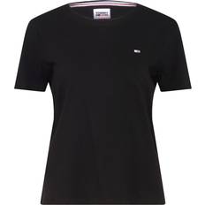 Tommy Hilfiger Damen T-Shirts Tommy Hilfiger Jeans T-Shirt, Rundhalsausschnitt, Logo-Detail, Regular-Fit, für Damen, schwarz