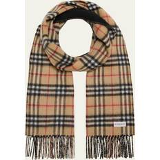 Burberry Women Clothing Burberry Womens Arc Beige/ Black Vintage Check Tasselled-trim Cashmere Scarf