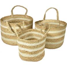 Barnsbury Set of 3 Jute Stripe Basket with Handle Cream