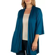 Turquoise - Women Cardigans 24seven Comfort Apparel 24Seven Comfort Apparel Open Front Elbow Length Sleeve Plus Cardigan Turquoise