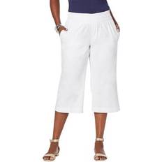 Jessica London Pants & Shorts Jessica London Plus Women's Wide-Leg Crop Chambray Pants in White Size W