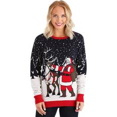 Pull de Noël Pulls FUN.COM Vintage Santa & Reindeer Ugly Christmas Sweater