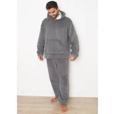 Dreamscene Soft Coral Sherpa Fleece Pyjamas Charcoal