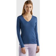 United Colors of Benetton Long Sleeve T-shirt With V-neck, XXS, Air Force Blue, Women