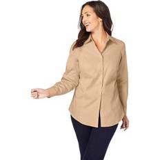 Jessica London Clothing Jessica London Plus Women's Stretch Poplin Shirt in New Khaki Size W Button Down Blouse