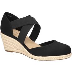 Faux Leather Espadrilles Easy Street Pari Women's Espadrille Wedge Sandals, Wide, Black