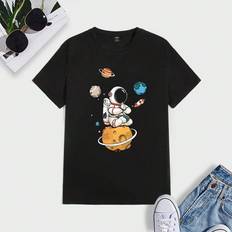 Shein Herren T-Shirts Shein Men's Astronaut Print Short Sleeve T-Shirt