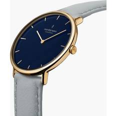 Vegan Wrist Watches Nordgreen Minimalistist Slim Gold Case Navy Dove Grey Vegan Leather 32mm