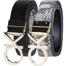 Calvin Klein Women Belts Calvin Klein Women's Reversible Belt, Black/Grey Plaque