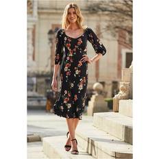 Sosandar Womens Black Floral Print Sweetheart Neckline Midi Dress