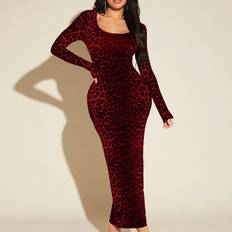 Leopard - Röda Klänningar Shein Women'S Sexy Leopard Print Dress