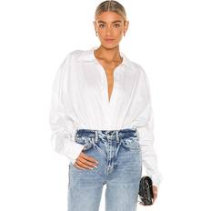 Ribbed Shapewear & Under Garments Norma Kamali Oversized Boyfriend Shirt Bodysuit in White. L, M, XL, XS