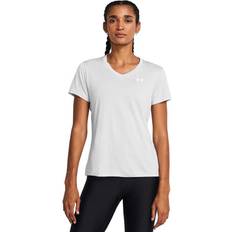 Under Armour Tech Twist Kurzarm-Oberteil mit V-Ausschnitt für Damen Halo Grau Weiß Weiß