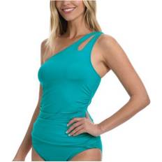 Turquoise - Women Clothing La Blanca Women's One Shoulder Keyhole Swim Tankini Turquoise