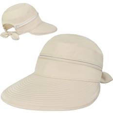 Clothing SUN CUBE Women Sun Hat for Outdoor UV Protection Wide Brim Sun Hat Ponytail Convertible Zip-Off Beach Hat Visor for Golf Gardening Pool Travel Foldable Summer UPF50 Visor Hat Beige