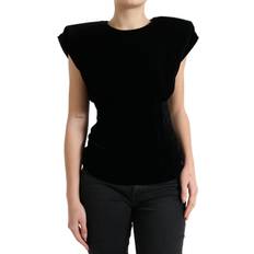 Velvet Blouses Dolce & Gabbana Black Velvet Fitted Padded Shoulder Blouse Top IT40