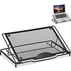 Supporti per Laptop Relaxdays Supporto per Laptop 14 Pollici, Porta PC e Reggilibri a Rete Acciaio Ventilato, Regolabile su 3 Livelli, Nero