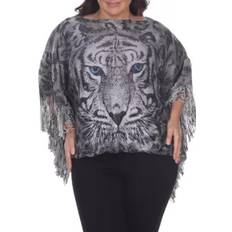 White Capes & Ponchos White Mark Women's Plus Leopard Print Poncho Fringe, Silver