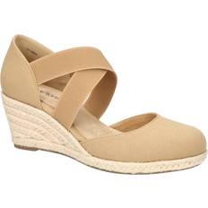 Faux Leather Espadrilles Easy Street Pari Women's Espadrille Wedge Sandals, Wide, Natural