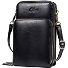 CLUCI Mobiltelefon-axelväska damer, liten crossbody läder, mobilväska med plånbok, damer, axelväska med kortfack, Black 1, crossbody